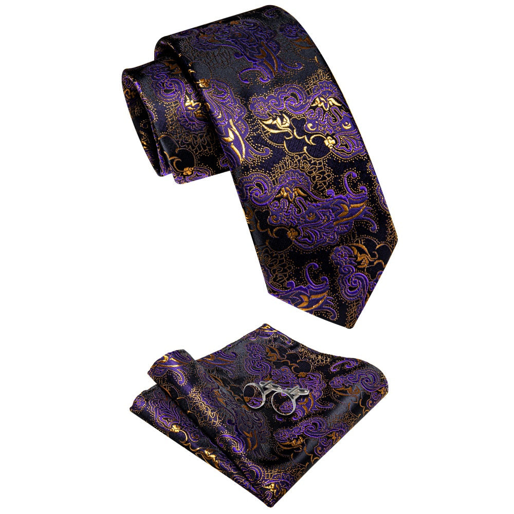GentCrest Purple Floral Tie Hanky Cufflinks Set - Image 4
