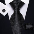 GentCrest Black Floral Tie Hanky Cufflinks Set - Image 1