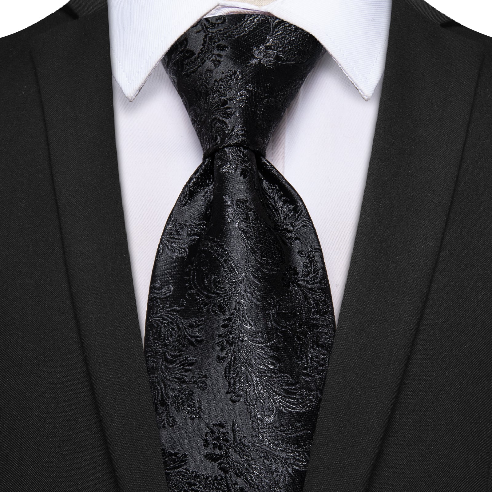 GentCrest Black Floral Tie Hanky Cufflinks Set - Image 2