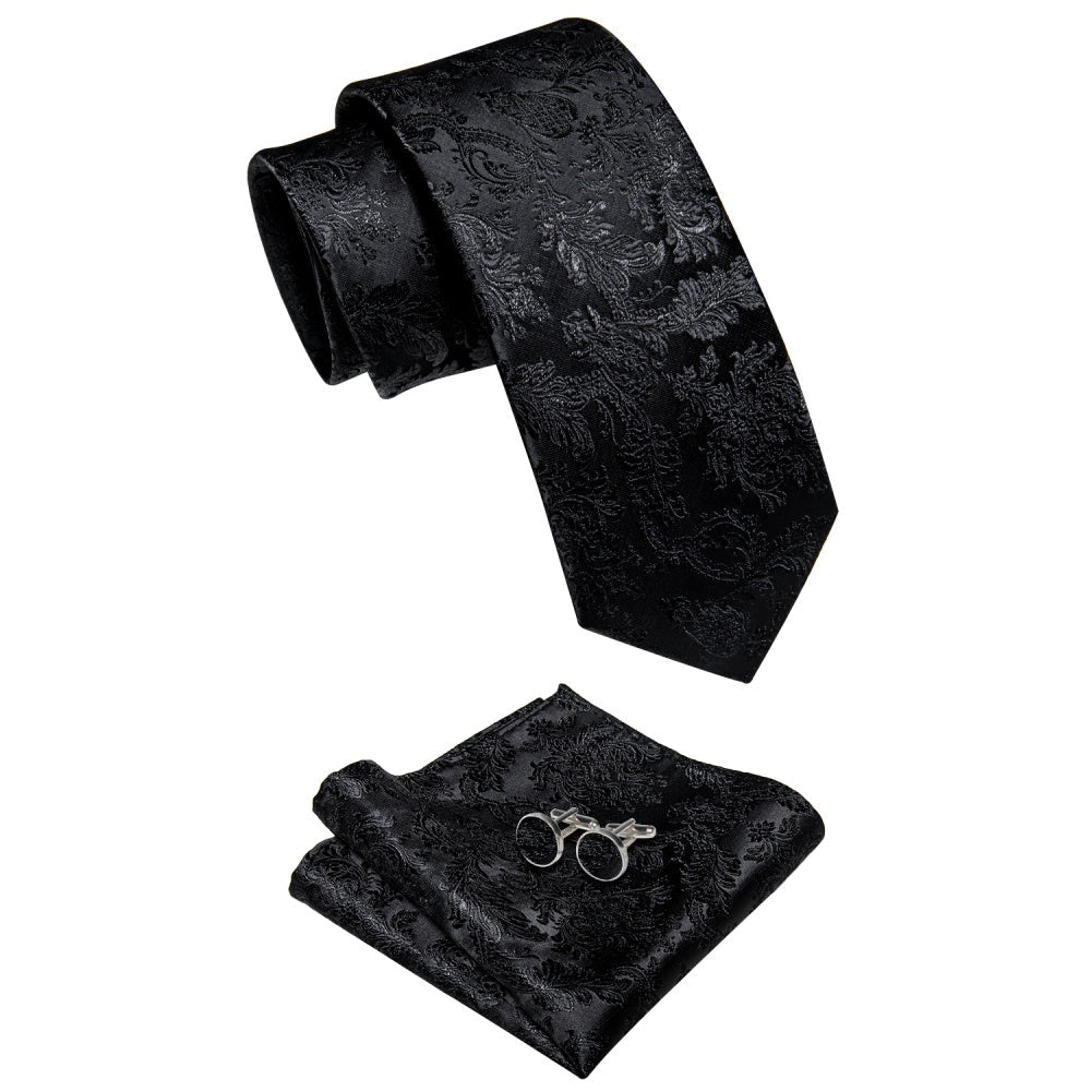 GentCrest Black Floral Tie Hanky Cufflinks Set - Image 4