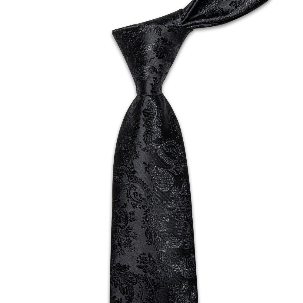 GentCrest Black Floral Tie Hanky Cufflinks Set - Image 5