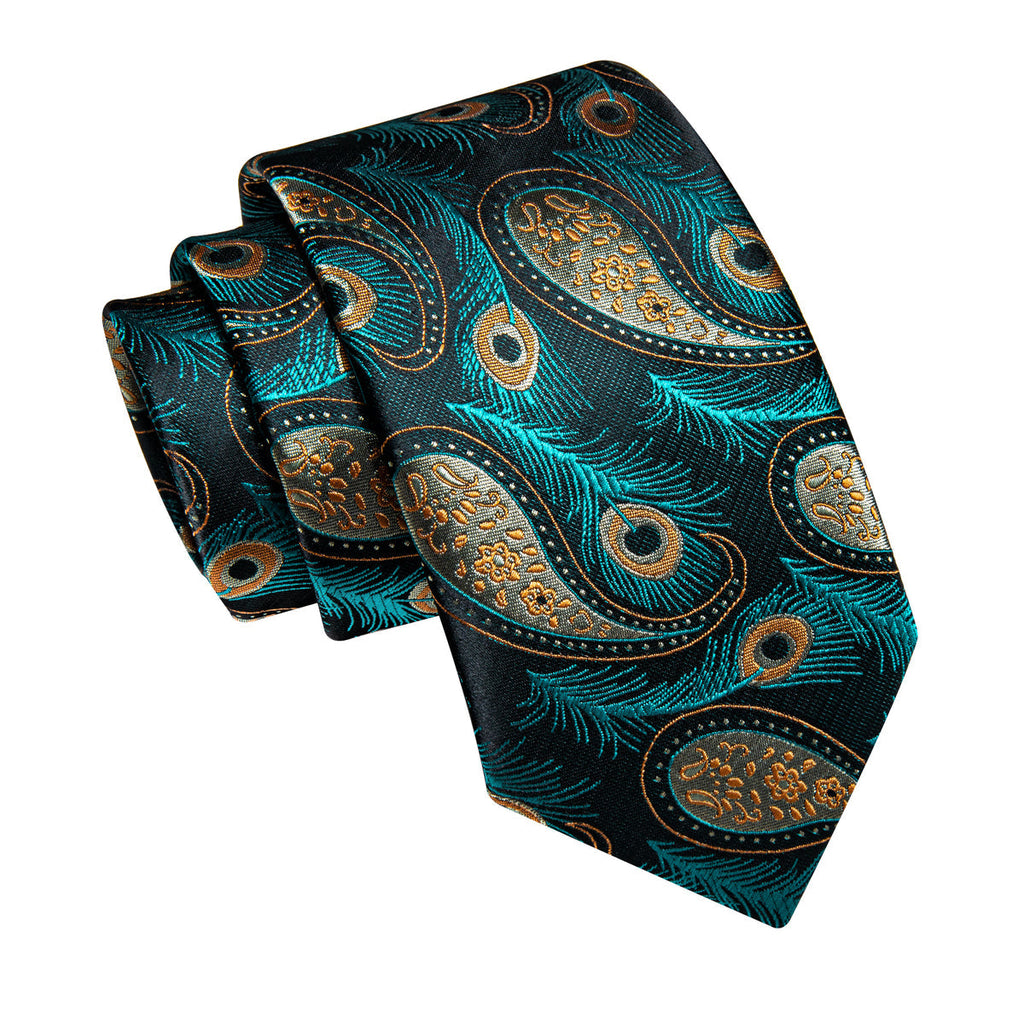Blue, Green and Yellow Feather Silk Tie Set - GentCrest - View 5