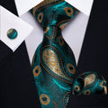 Blue, Green and Yellow Feather Silk Tie Set - GentCrest