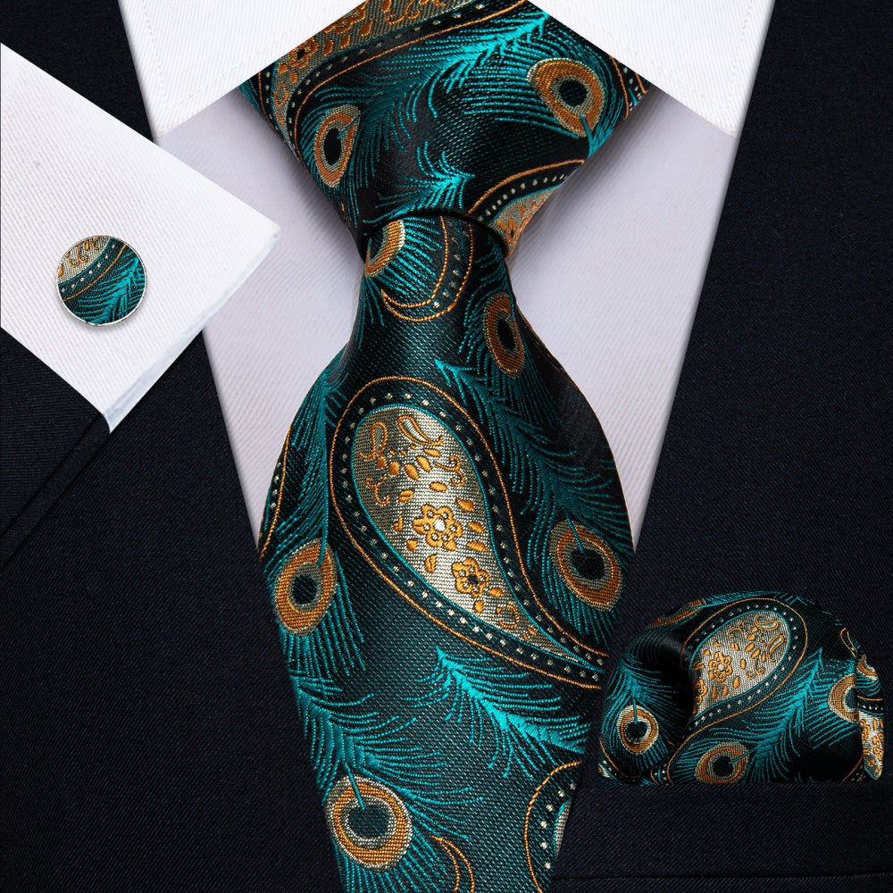 GentCrest Blue Paisley Tie Hanky Cufflinks Set - Image 1