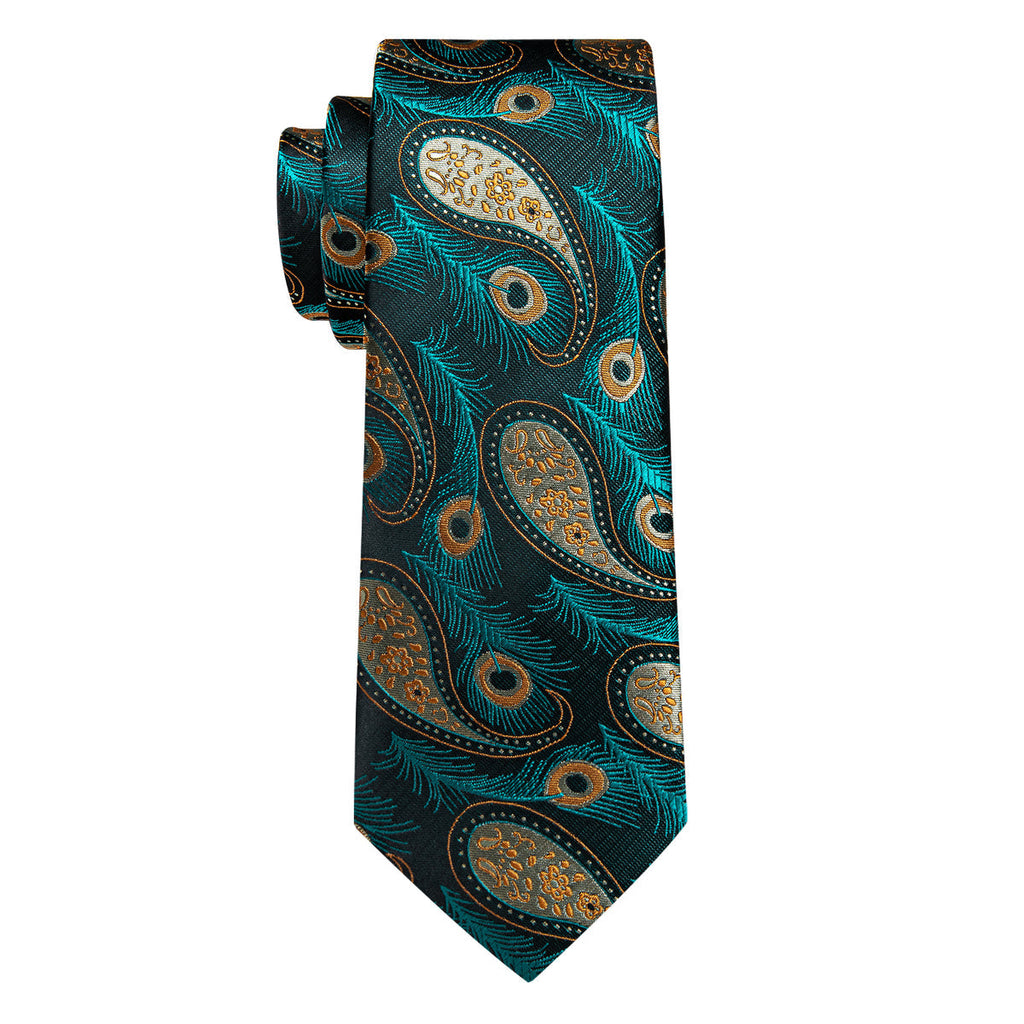 Blue, Green and Yellow Feather Silk Tie Set - GentCrest - View 3