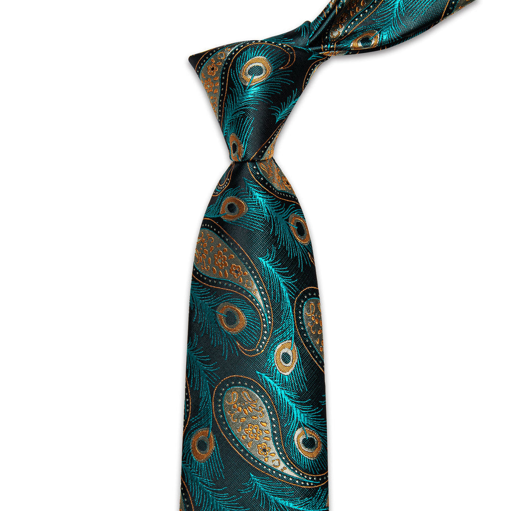 Blue, Green and Yellow Feather Silk Tie Set - GentCrest - View 4