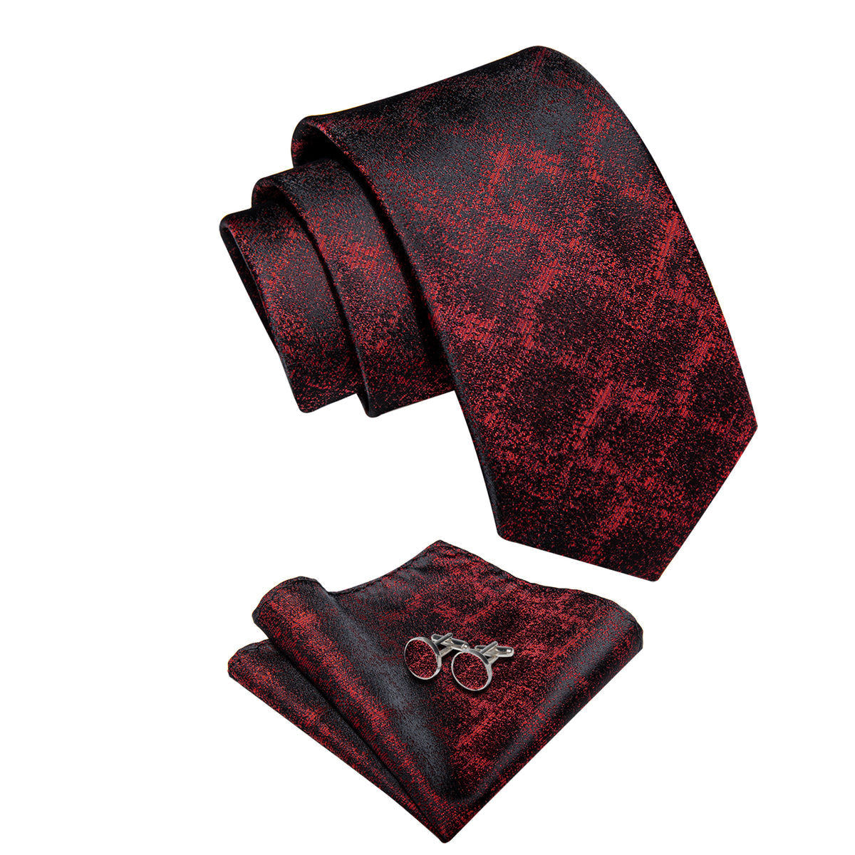 Red and Black Plaid Silk Tie Set - GentCrest - View 3