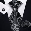 Black and Silver Paisley Silk Tie Set - GentCrest