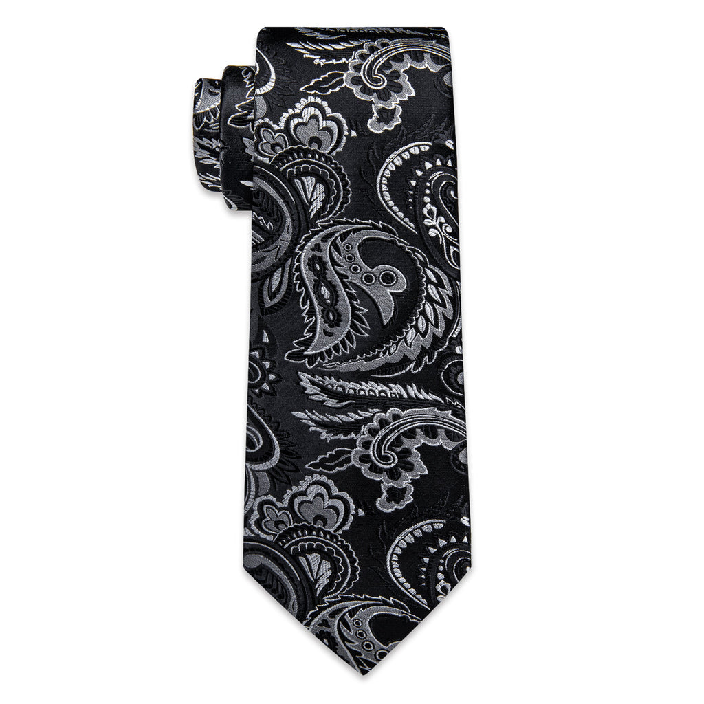 Black and Silver Paisley Silk Tie Set - GentCrest - View 2