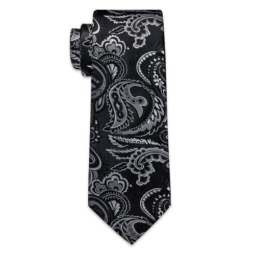Black and Silver Paisley Silk Tie Set - GentCrest - View 2
