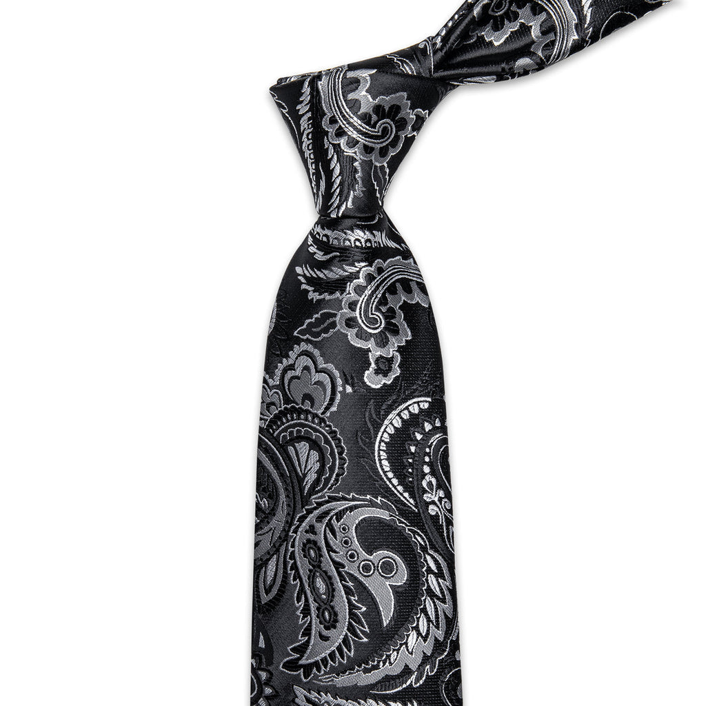 Black and Silver Paisley Silk Tie Set - GentCrest - View 4