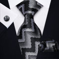 Black and Silver Silk Tie Set - GentCrest
