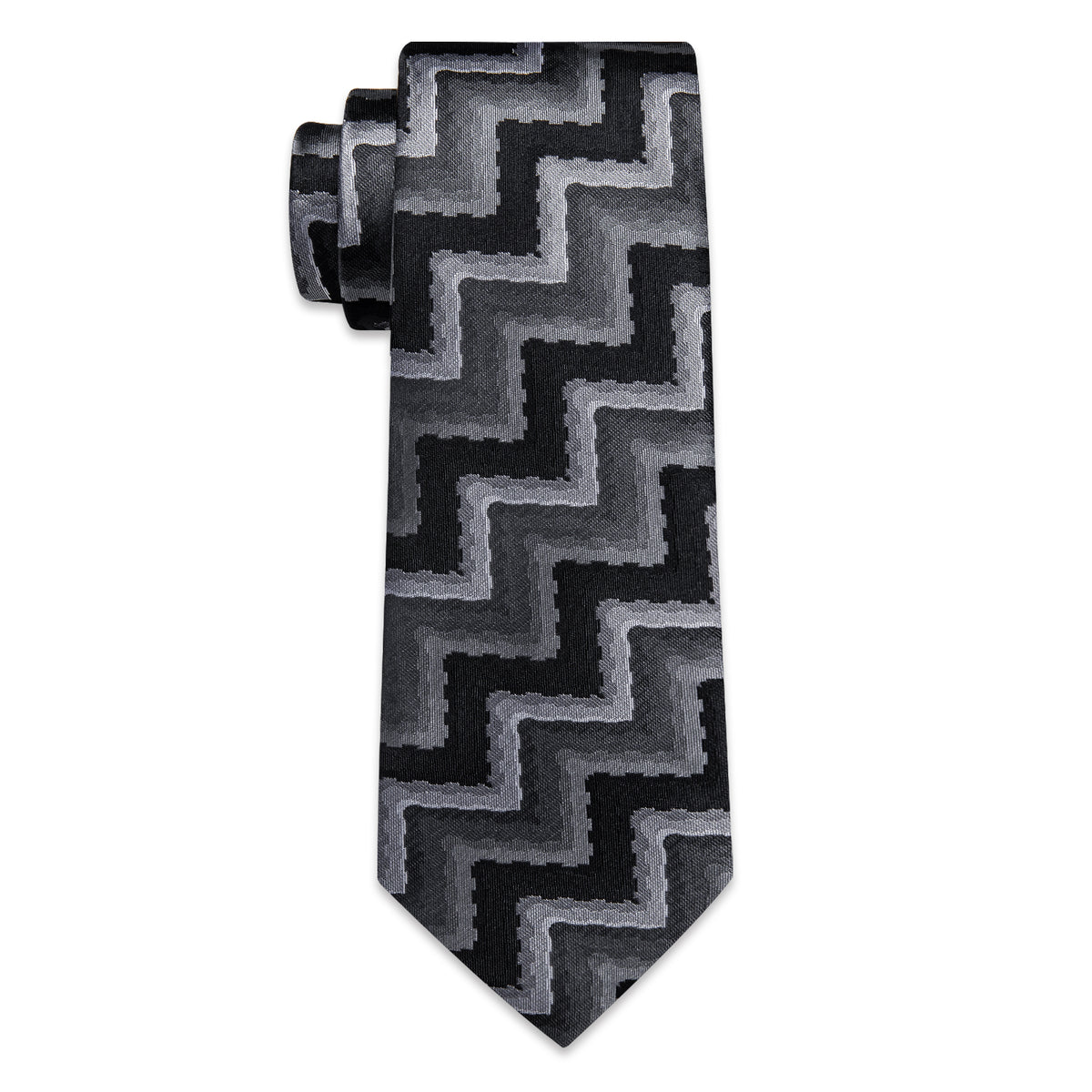 Black and Silver Silk Tie Set - GentCrest - View 3