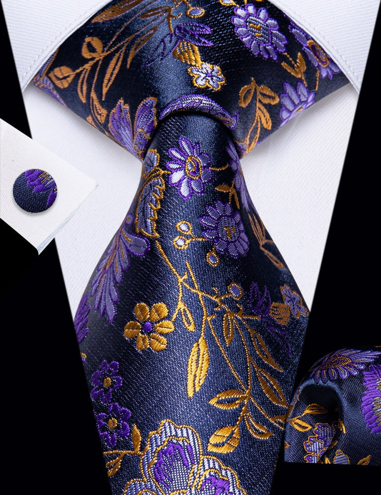 GentCrest Purple Floral Tie Hanky Cufflinks Set - Image 2