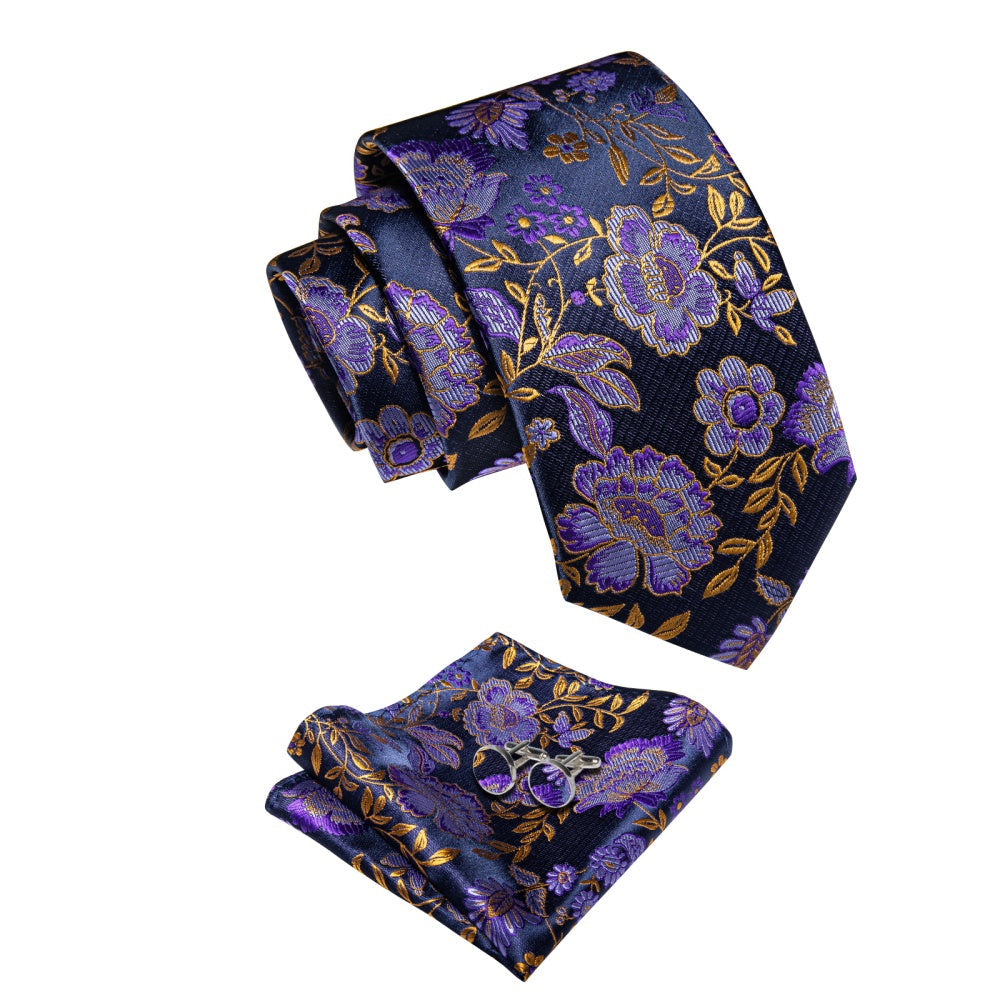 GentCrest Purple Floral Tie Hanky Cufflinks Set - Image 5