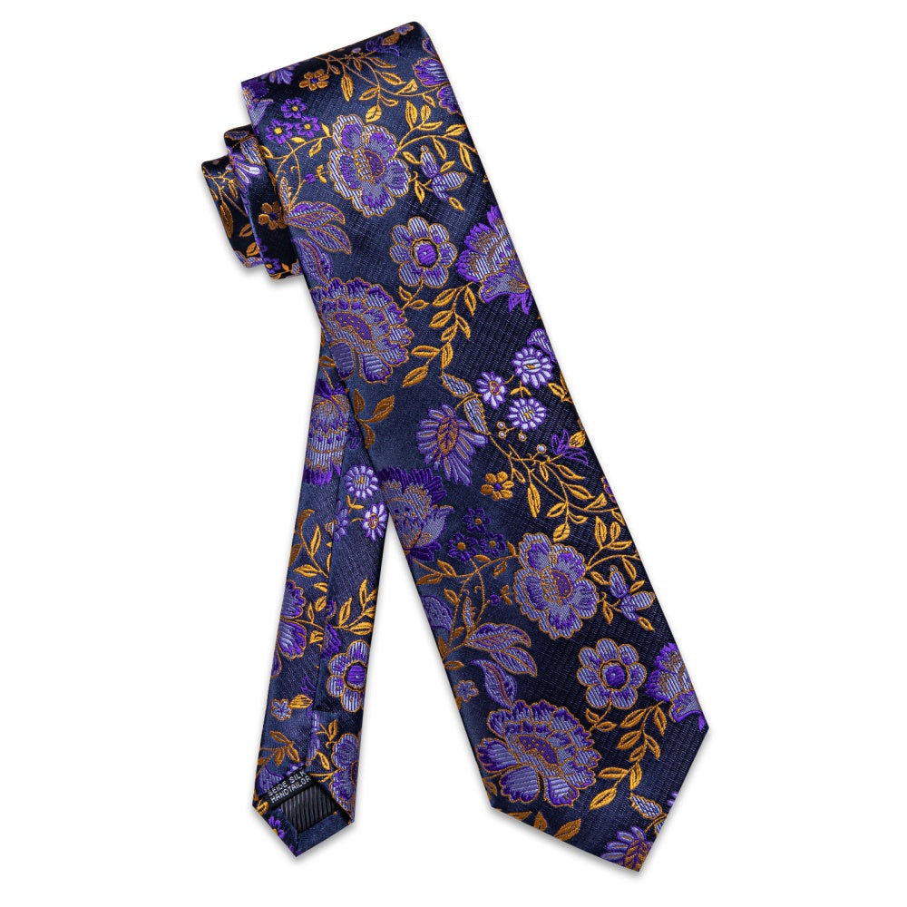 GentCrest Purple Floral Tie Hanky Cufflinks Set - Image 3