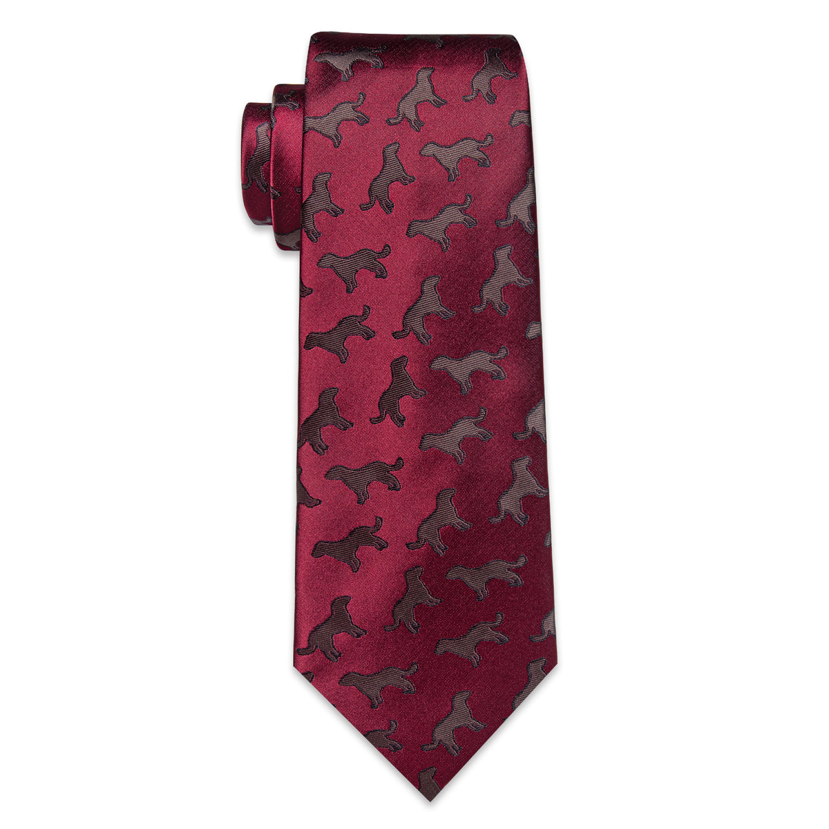 Burgundy Silk Dog Motif Silk Tie Set - GentCrest - View 2
