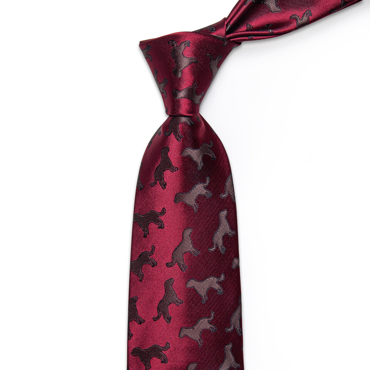 Burgundy Silk Dog Motif Silk Tie Set - GentCrest - View 4