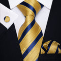 Gold and Navy Striped Silk Tie Set - GentCrest