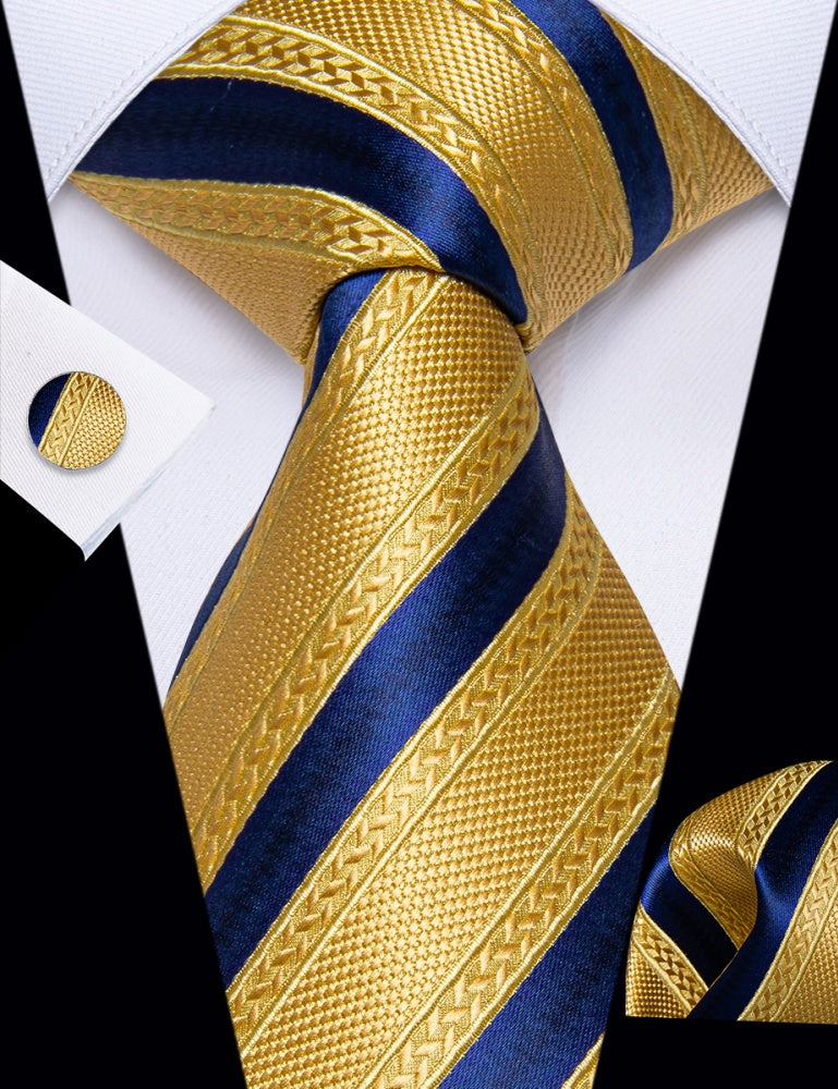 GentCrest Gold Striped Tie Hanky Cufflinks Set - Image 2