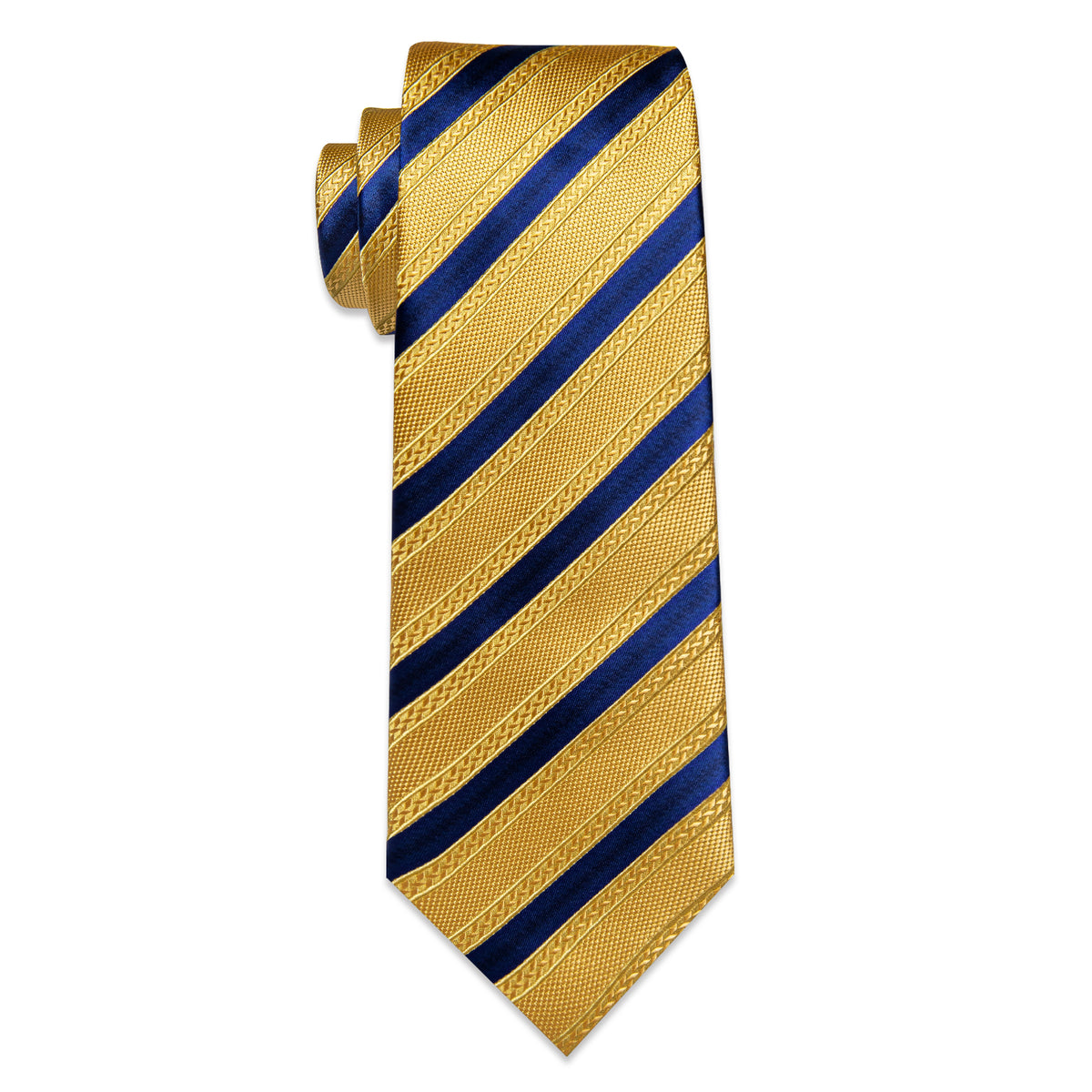 Gold and Navy Striped Silk Tie Set - GentCrest - View 3