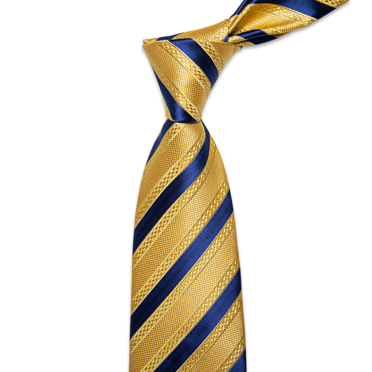 Gold and Navy Striped Silk Tie Set - GentCrest - View 4