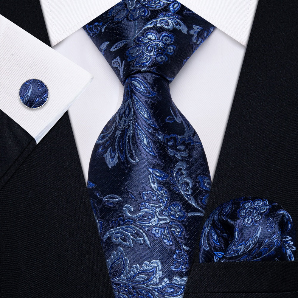 GentCrest Blue Floral Tie Hanky Cufflinks Set - Image 1