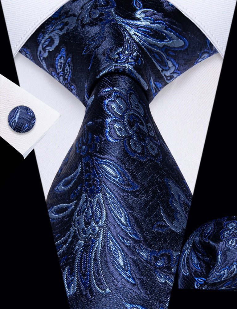 GentCrest Blue Floral Tie Hanky Cufflinks Set - Image 2