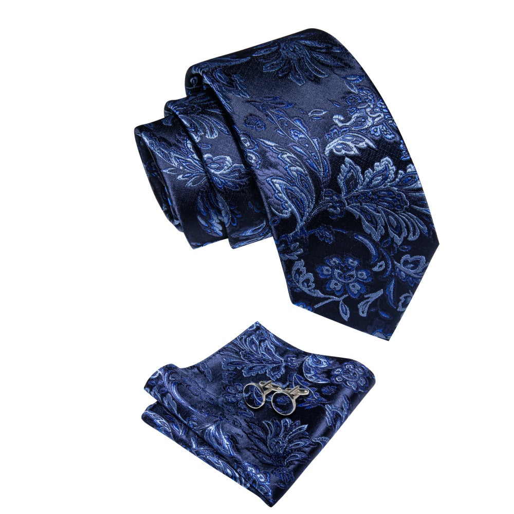 GentCrest Blue Floral Tie Hanky Cufflinks Set - Image 3