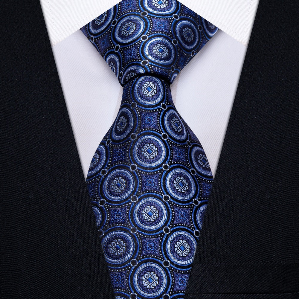 GentCrest Blue Geometric Tie Hanky Cufflinks Set - Image 4