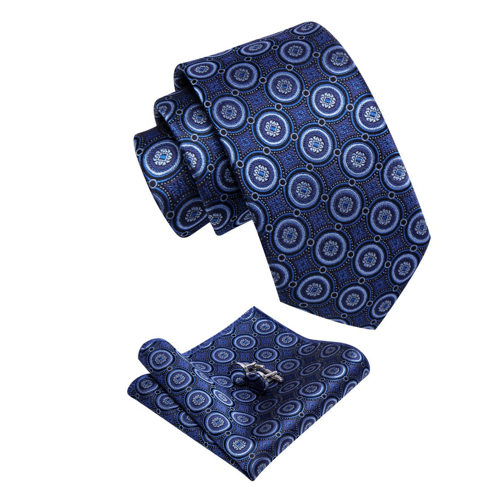 GentCrest Blue Geometric Tie Hanky Cufflinks Set - Image 5
