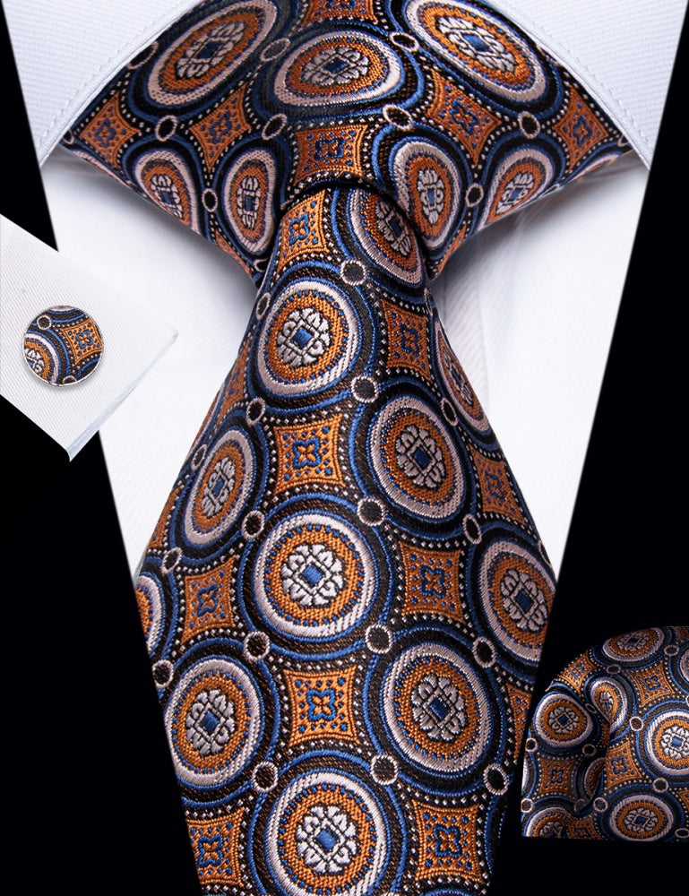 GentCrest Brown Geometric Tie Hanky Cufflinks Set - Image 3