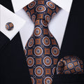 GentCrest Brown Geometric Tie Hanky Cufflinks Set - Image 1