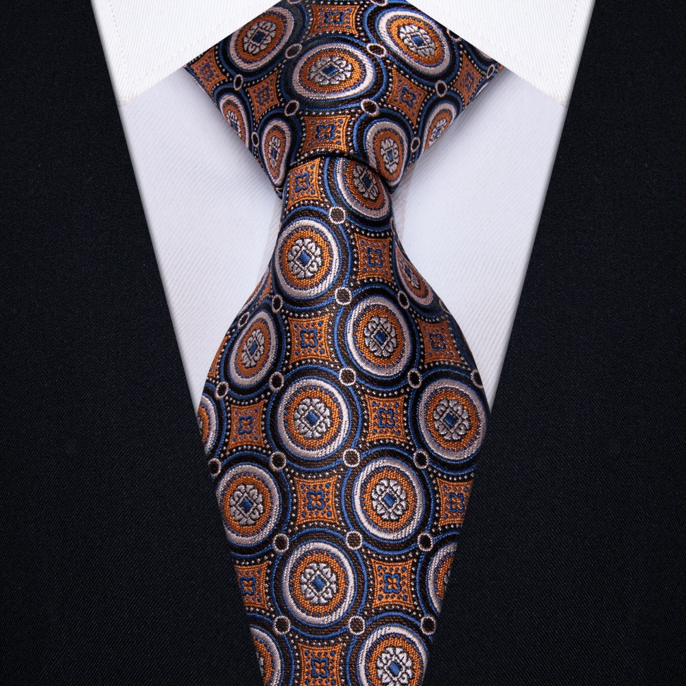 GentCrest Brown Geometric Tie Hanky Cufflinks Set - Image 2