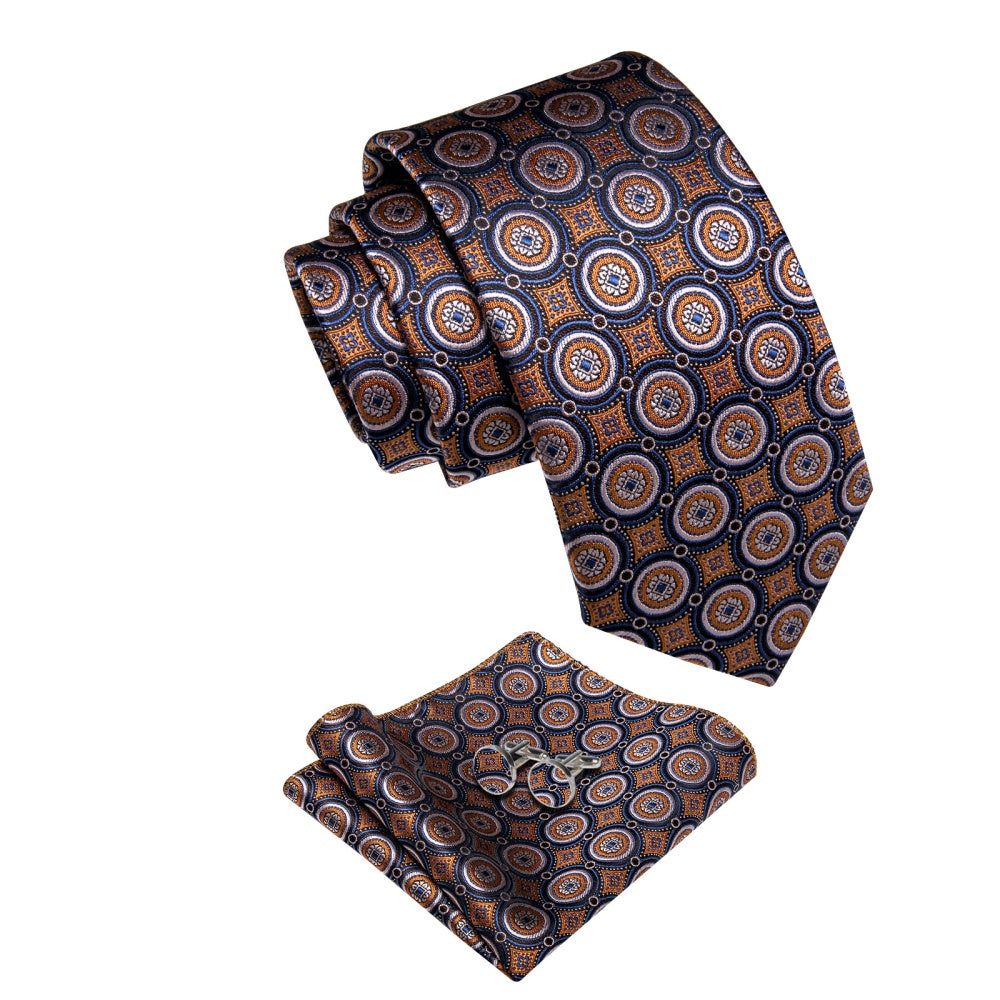 GentCrest Brown Geometric Tie Hanky Cufflinks Set - Image 4