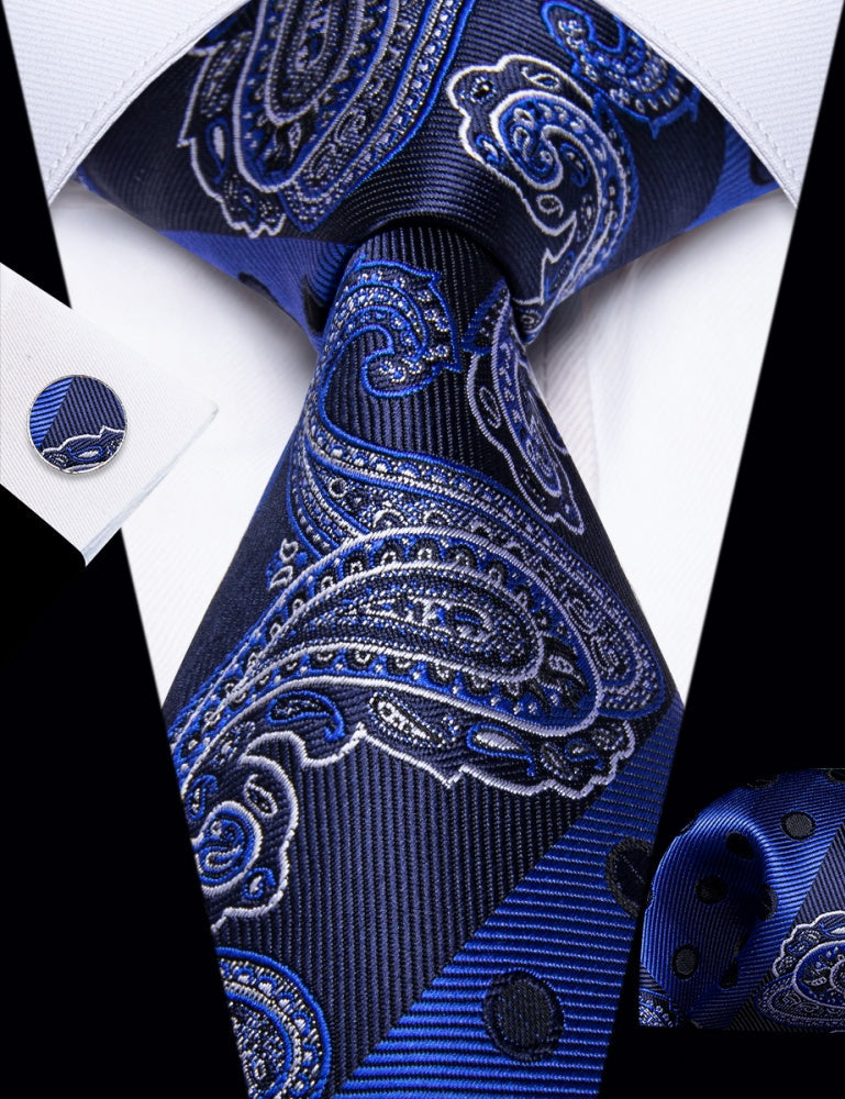 GentCrest Blue Paisley Tie Hanky Cufflinks Set - Image 2