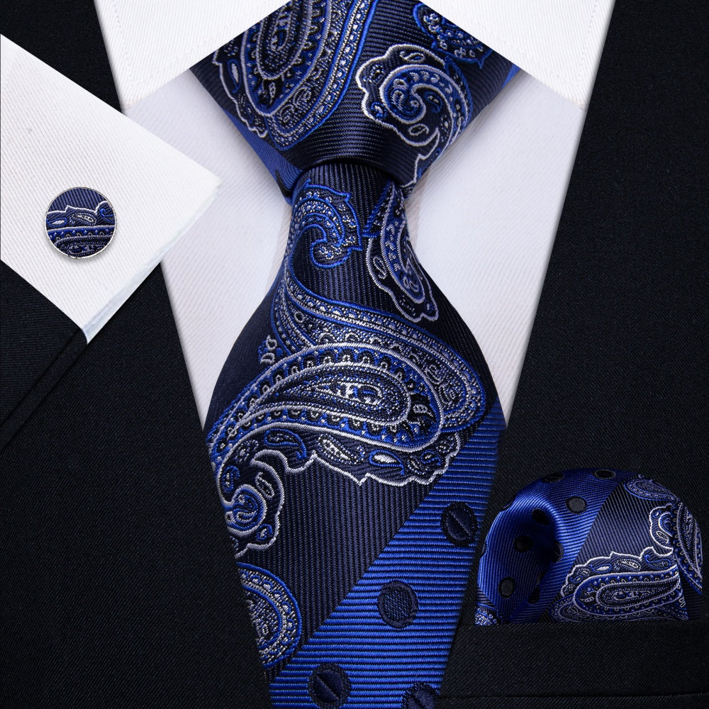 GentCrest Blue Paisley Tie Hanky Cufflinks Set - Image 1