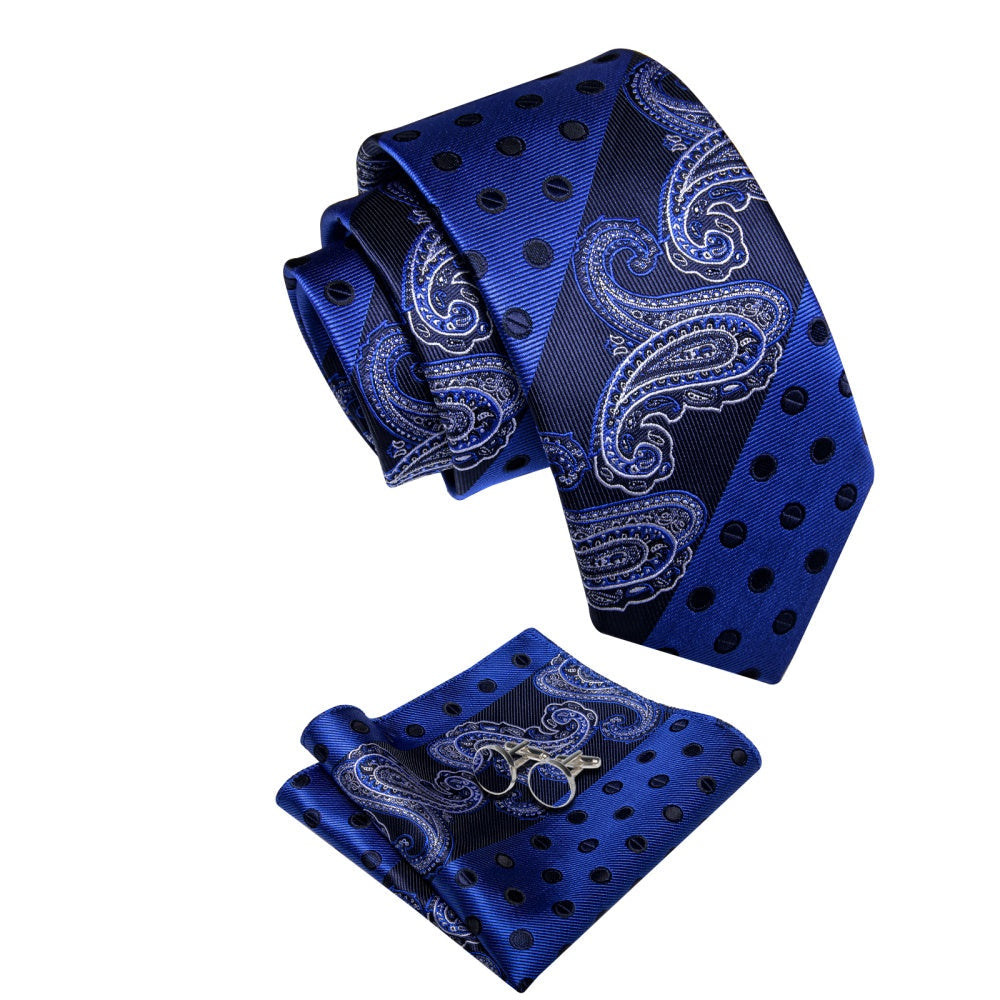 GentCrest Blue Paisley Tie Hanky Cufflinks Set - Image 3