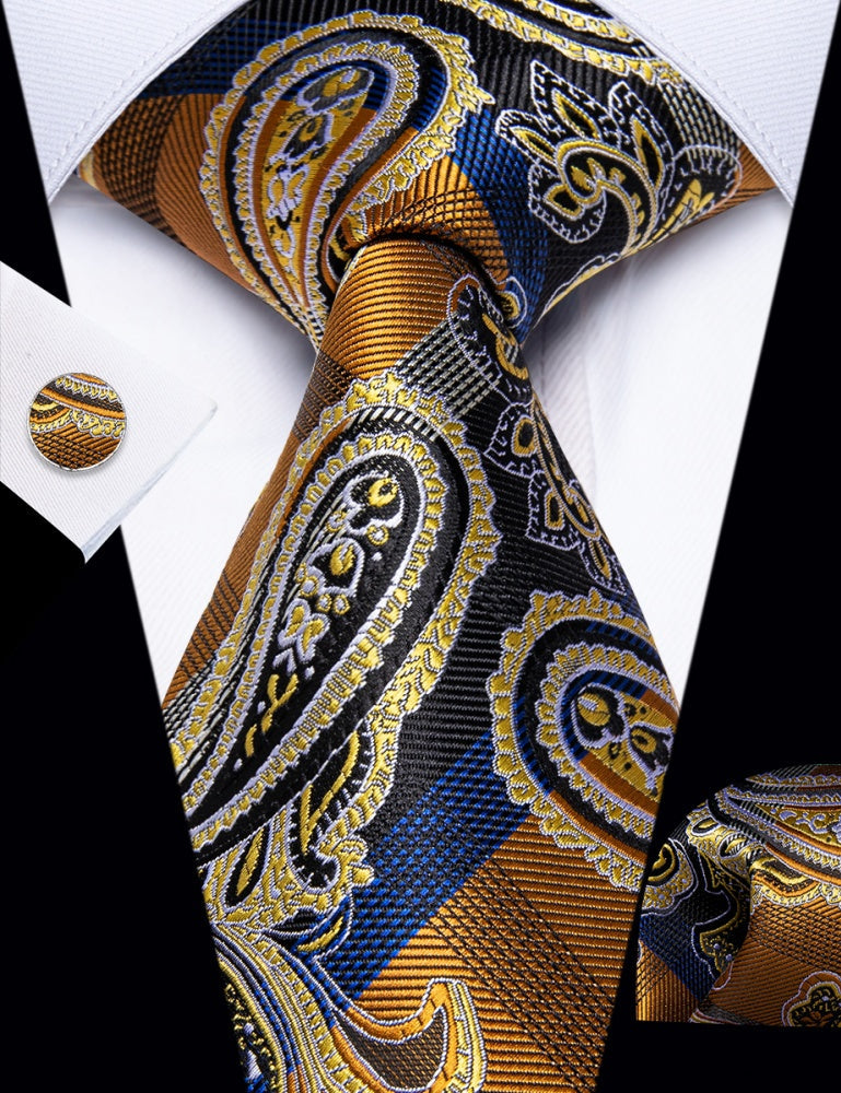 GentCrest Black Paisley Tie Hanky Cufflinks Set - Image 2
