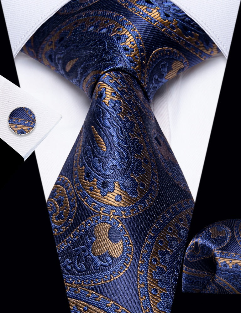 GentCrest Blue Paisley Tie Hanky Cufflinks Set - Image 3