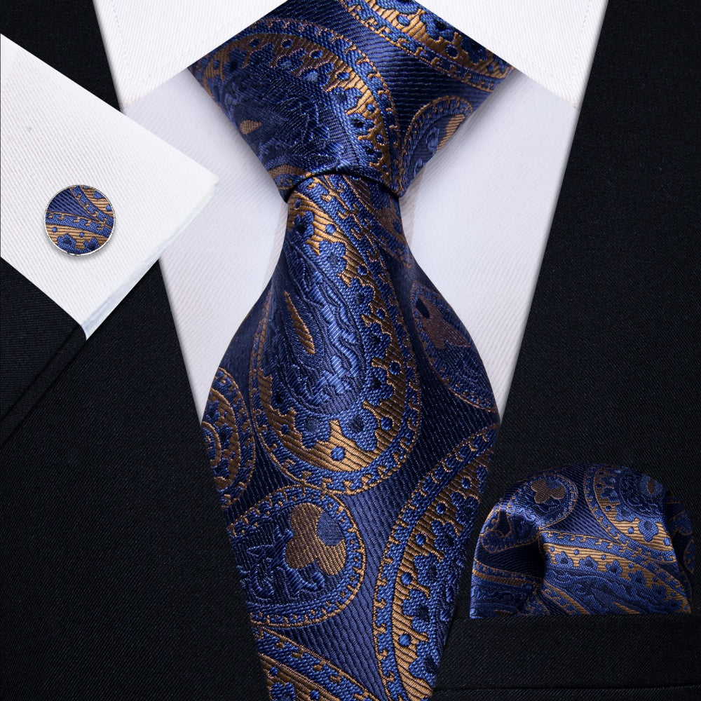 GentCrest Blue Paisley Tie Hanky Cufflinks Set - Image 1