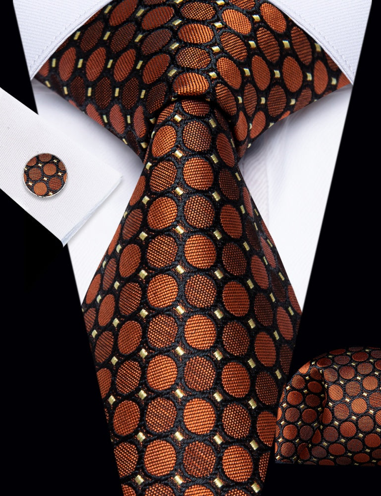 GentCrest Brown Geometric Tie Hanky Cufflinks Set - Image 2