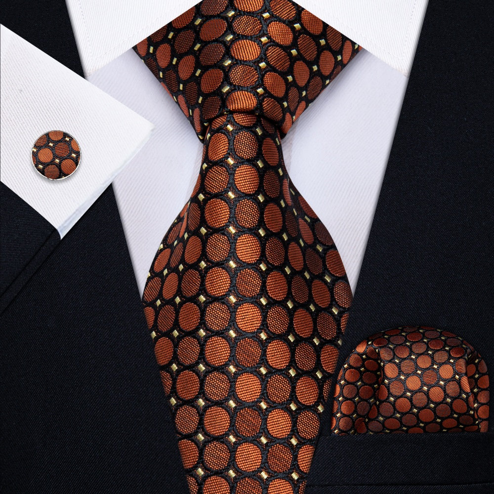 GentCrest Brown Geometric Tie Hanky Cufflinks Set - Image 1