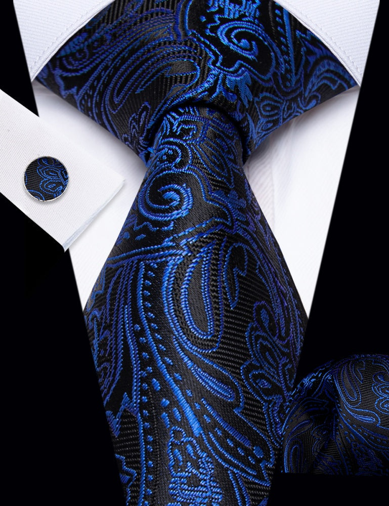 GentCrest Black Paisley Tie Hanky Cufflinks Set - Image 2