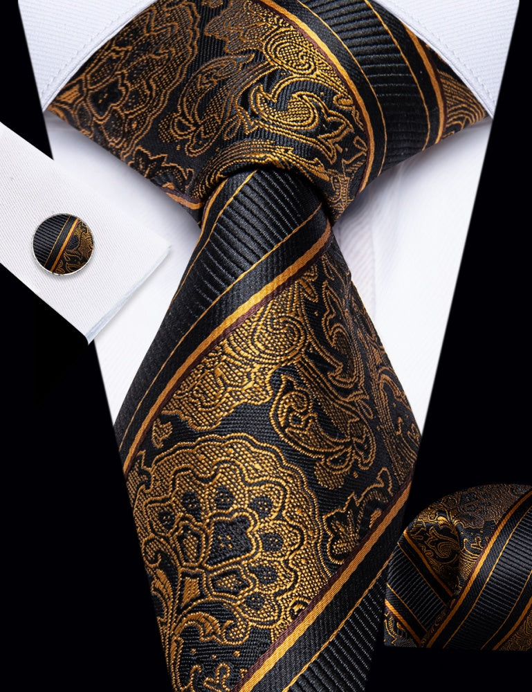 GentCrest Black Paisley Tie Hanky Cufflinks Set - Image 2