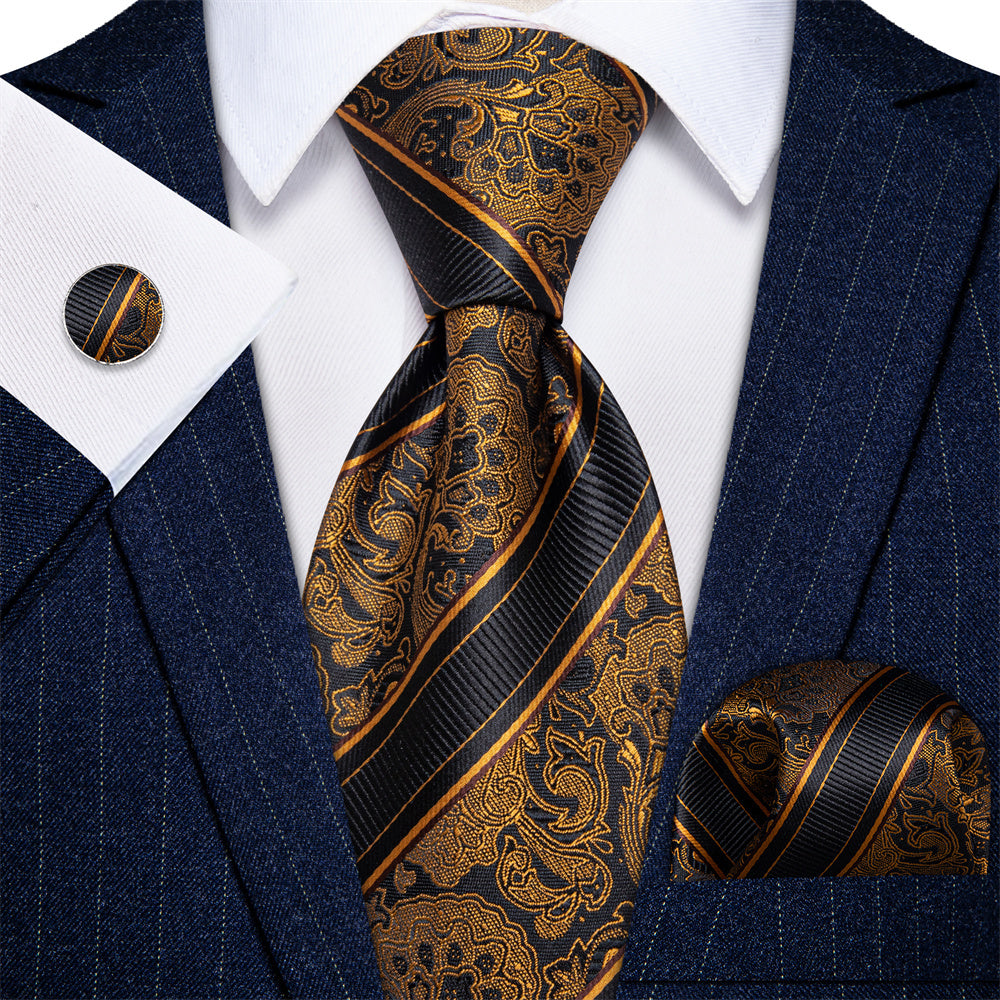 GentCrest Black Paisley Tie Hanky Cufflinks Set - Image 1
