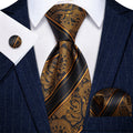 GentCrest Black Paisley Tie Hanky Cufflinks Set - Image 1