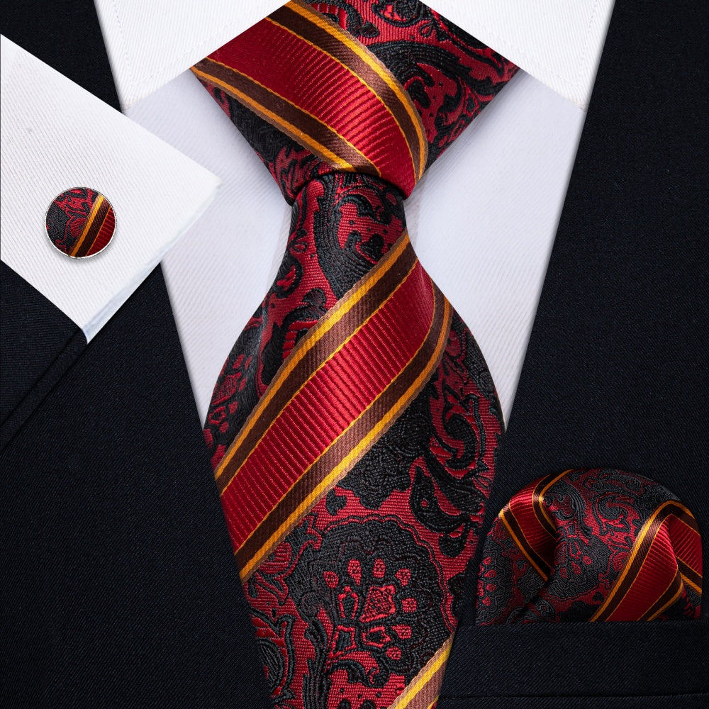 GentCrest Black Striped Tie Hanky Cufflinks Set - Image 1