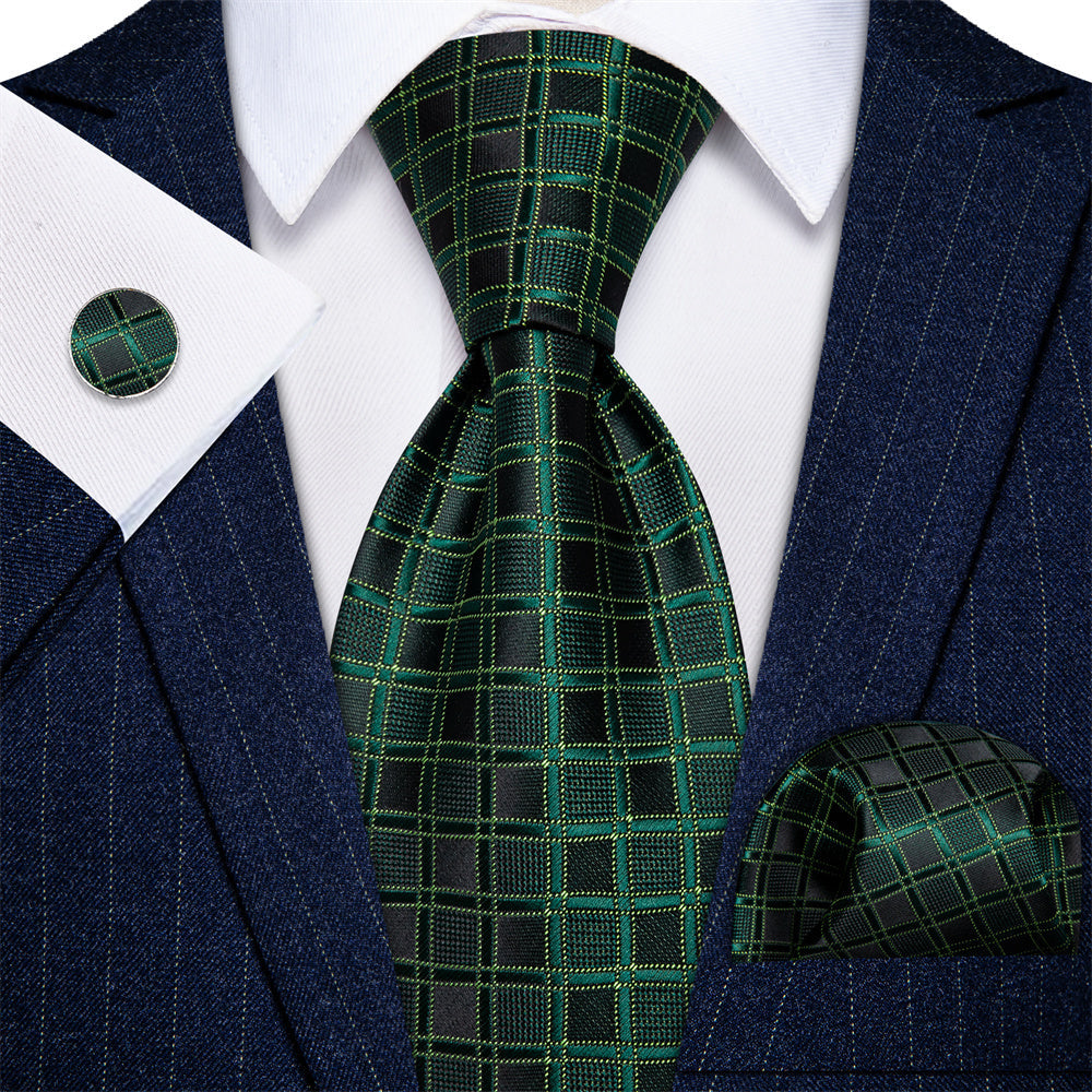 GentCrest Black Plaid Tie Hanky Cufflinks Set - Image 1