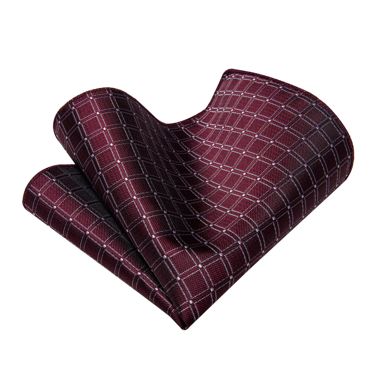 Burgundy & Silver Checkered Silk Tie - Classic Grid Pattern Necktie Silk Tie Set - GentCrest - View 4